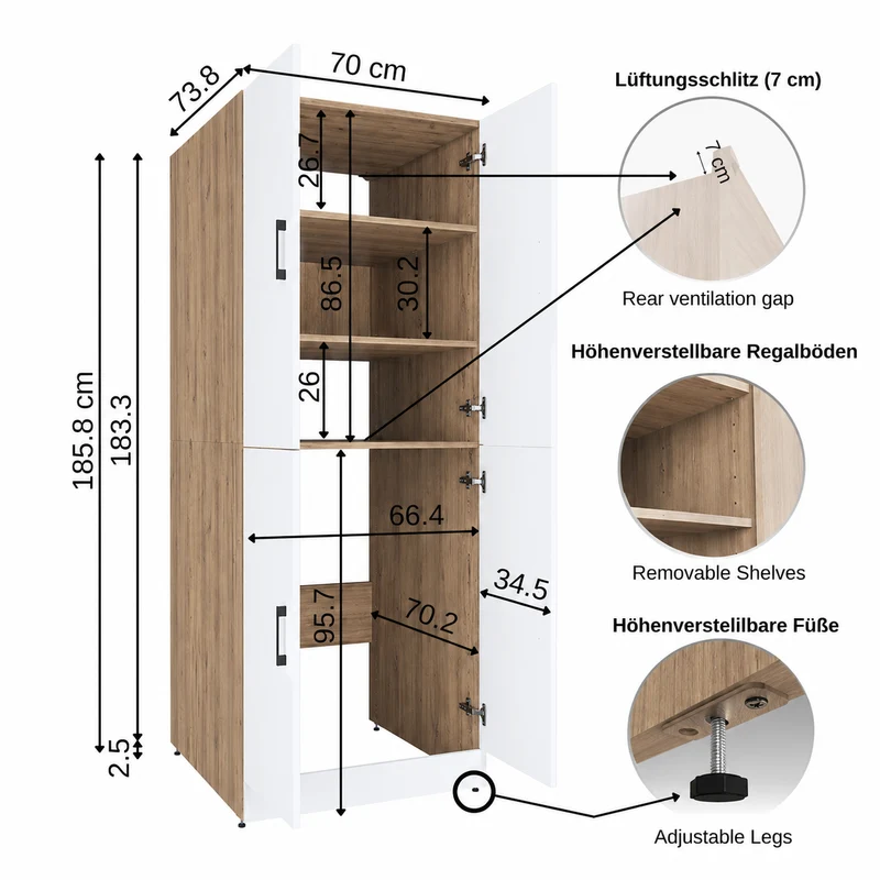 Roomart Waschmaschinenschrank DORA-II, 130 cm, für Waschmaschine und Trockner, in 5 Farben
