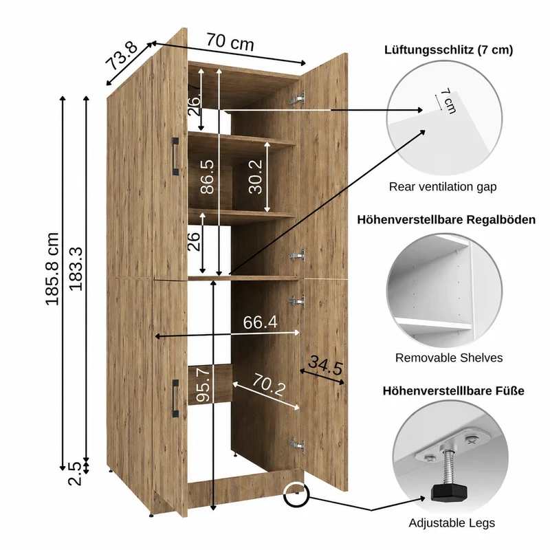 Roomart Waschmaschinenschrank DORA-II, 130 cm, für Waschmaschine und Trockner, in 5 Farben