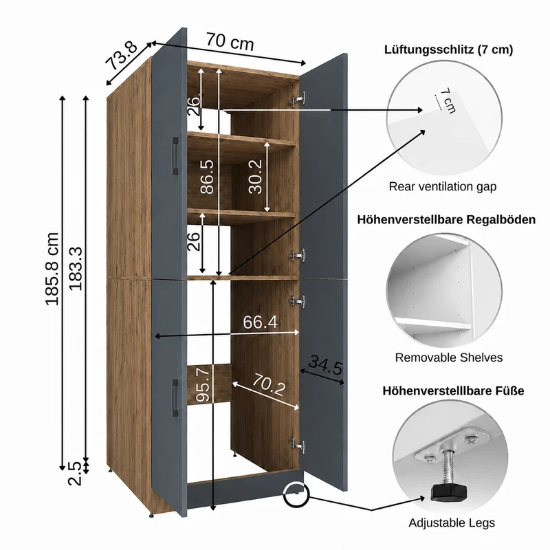 Roomart Waschmaschinenschrank DORA-II, 130 cm, für Waschmaschine und Trockner, in 5 Farben