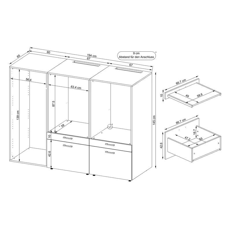 Roomart Waschmaschinenschrank SERIE 2, 194 cm, mit 2 Ausziehbrettern, in 2 Farben