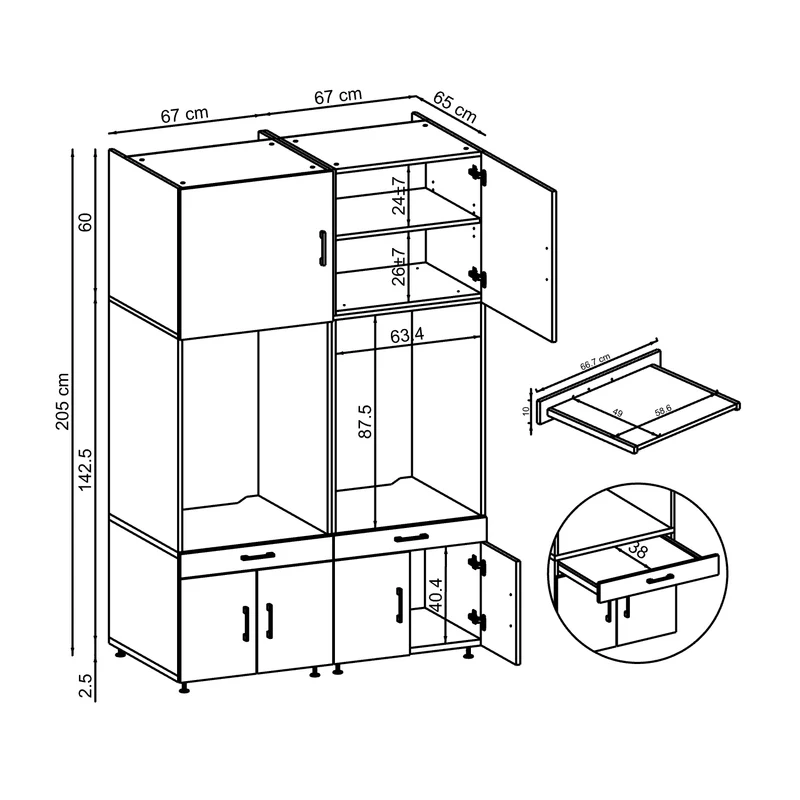 Roomart Waschmaschinenschrank SERIE 3, 134 cm, 205 cm hoch, in 3 Farben