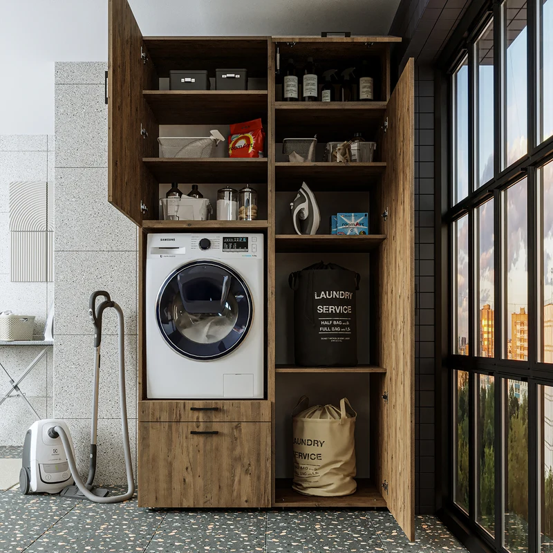 Roomart Waschmaschinenschrank SERIE 2, 127 cm, mit Hochschrank und Ausziehbrett, in 3 Farben
