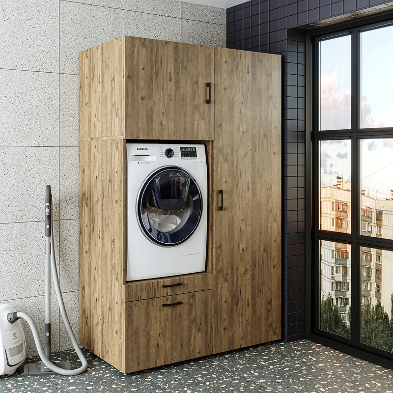 Roomart Waschmaschinenschrank SERIE 2, 127 cm, mit Hochschrank und Ausziehbrett, in 3 Farben