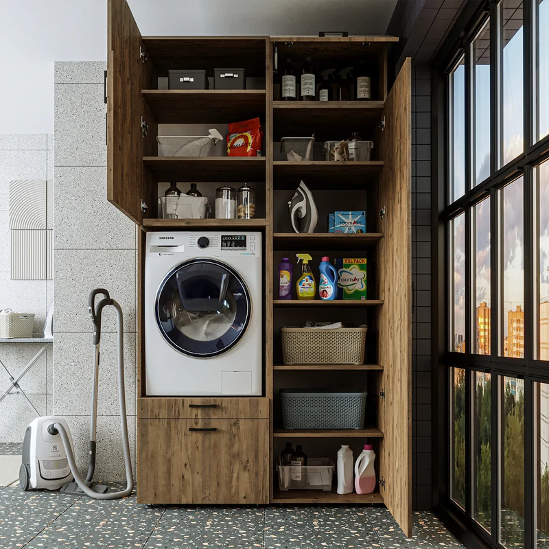Roomart Waschmaschinenschrank SERIE 2, 127 cm, mit Hochschrank und Ausziehbrett, in 3 Farben