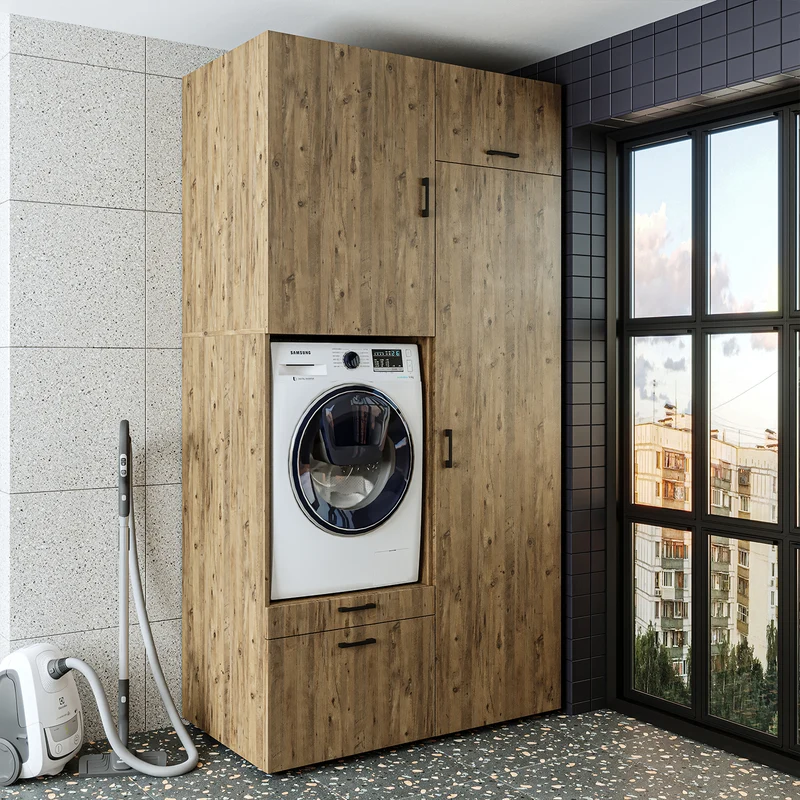 Roomart Waschmaschinenschrank SERIE 2, 127 cm, mit Hochschrank und Ausziehbrett, in 3 Farben