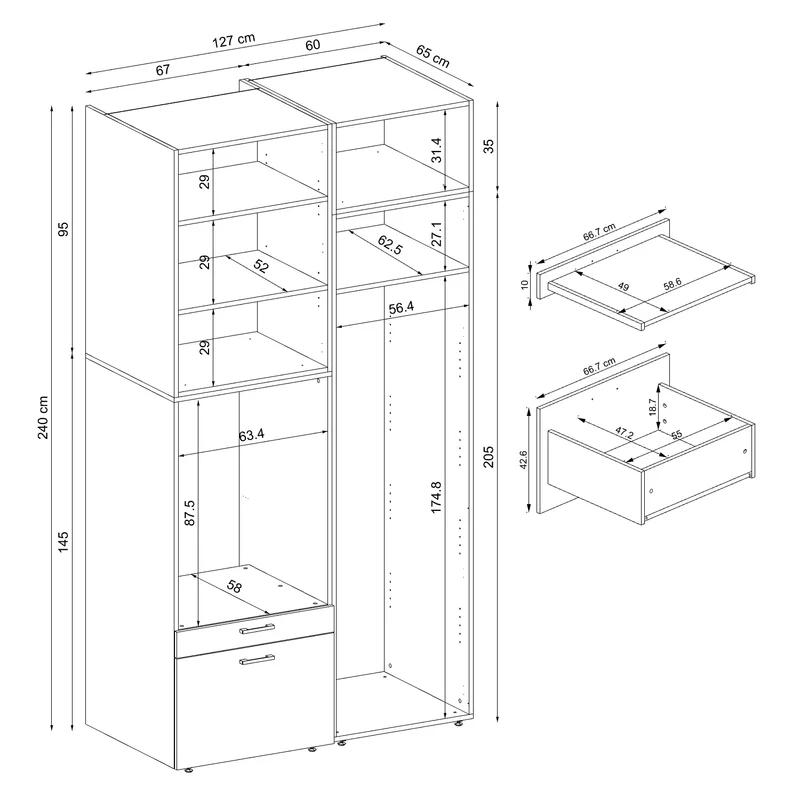 Roomart Waschmaschinenschrank SERIE 2, 127 cm, mit Hochschrank und Ausziehbrett, in 3 Farben