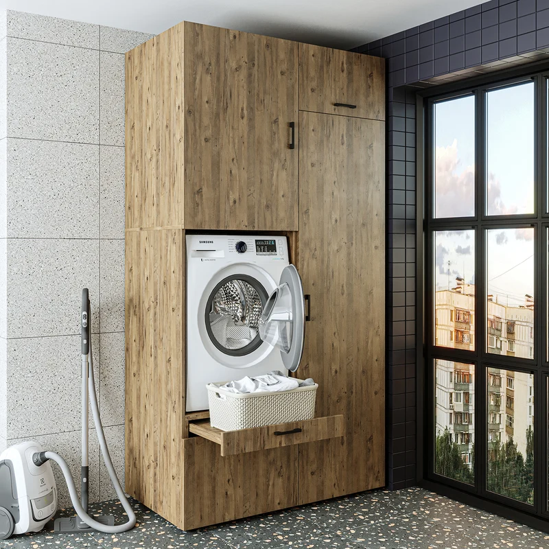 Roomart Waschmaschinenschrank SERIE 2, 127 cm, mit Hochschrank und Ausziehbrett, in 3 Farben