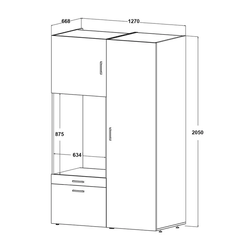 Roomart Waschmaschinenschrank SERIE 2, 127 cm, mit Hochschrank und Ausziehbrett, in 3 Farben