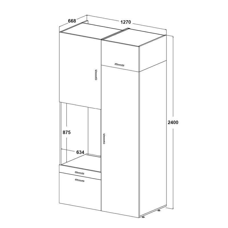 Roomart Waschmaschinenschrank SERIE 2, 127 cm, mit Hochschrank und Ausziehbrett, in 3 Farben