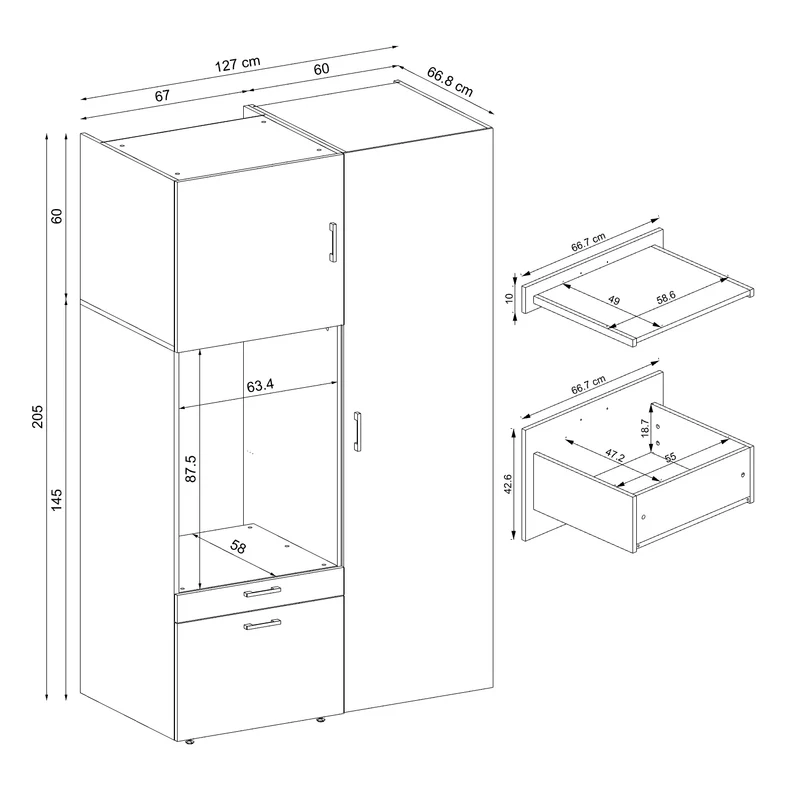 Roomart Waschmaschinenschrank SERIE 2, 127 cm, mit Hochschrank und Ausziehbrett, in 3 Farben
