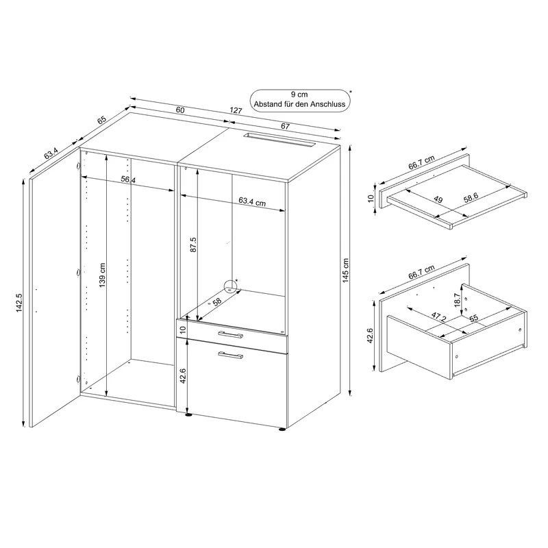 Roomart Waschmaschinenschrank SERIE 2, 127 cm, mit Mehrzweckschrank, in 2 Farben