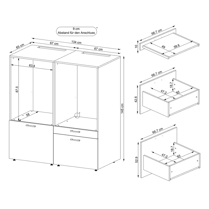 Roomart Waschmaschinenschrank SERIE 2, 134 cm, Doppelschrank für zwei Geräte, in 2 Farben