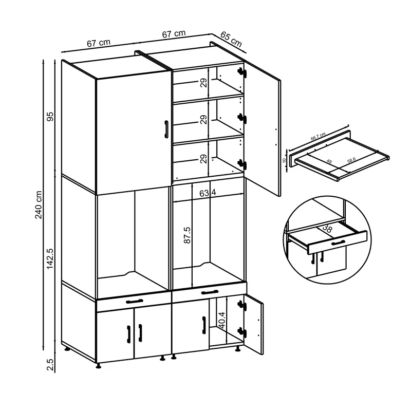 Roomart Waschmaschinenschrank SERIE 3, 134 cm, mit 2 Ausziehbrettern, in 3 Farben