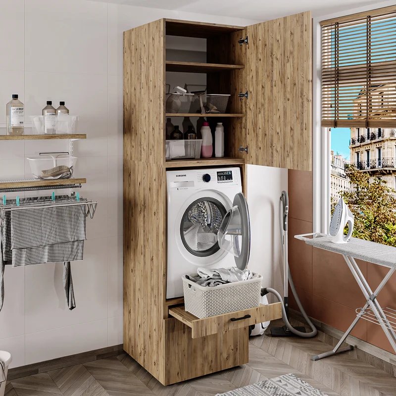 Roomart Waschmaschinenschrank SERIE 2, 67 cm, mit Ausziehbrett und Aufsatz, in 3 Farben