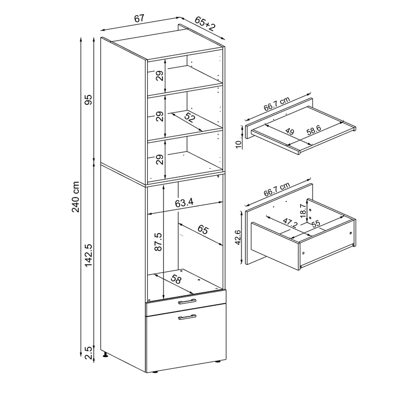 Roomart Waschmaschinenschrank SERIE 2, 67 cm, mit Ausziehbrett und Aufsatz, in 3 Farben