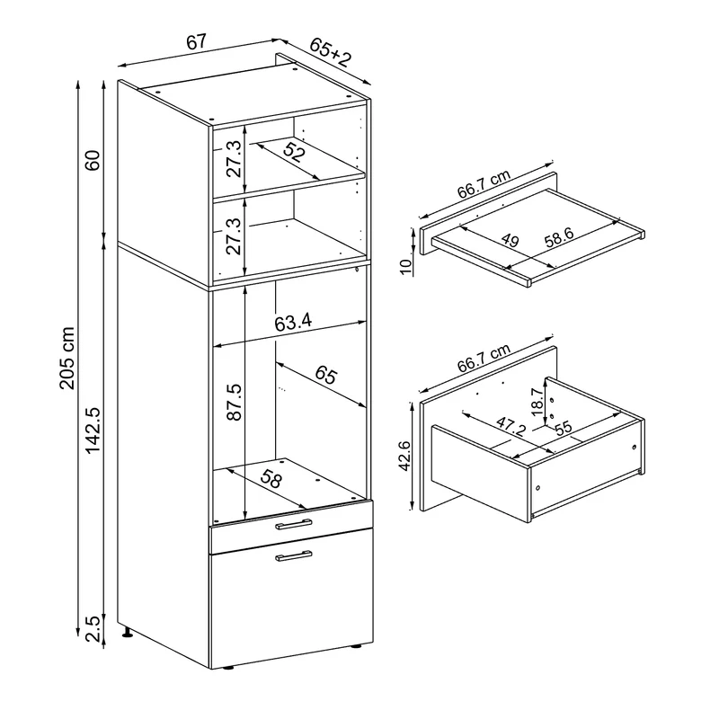 Roomart Waschmaschinenschrank SERIE 2, 67 cm, mit Ausziehbrett und Aufsatz, in 3 Farben