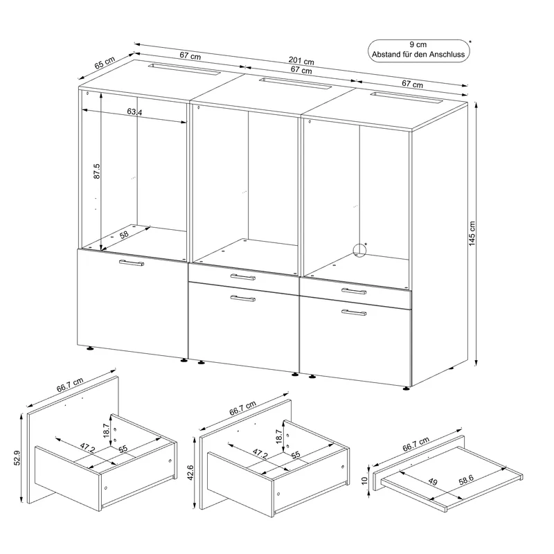 Roomart Waschmaschinenschrank SERIE 2, 201 cm, für 3 Geräte, 145 cm hoch