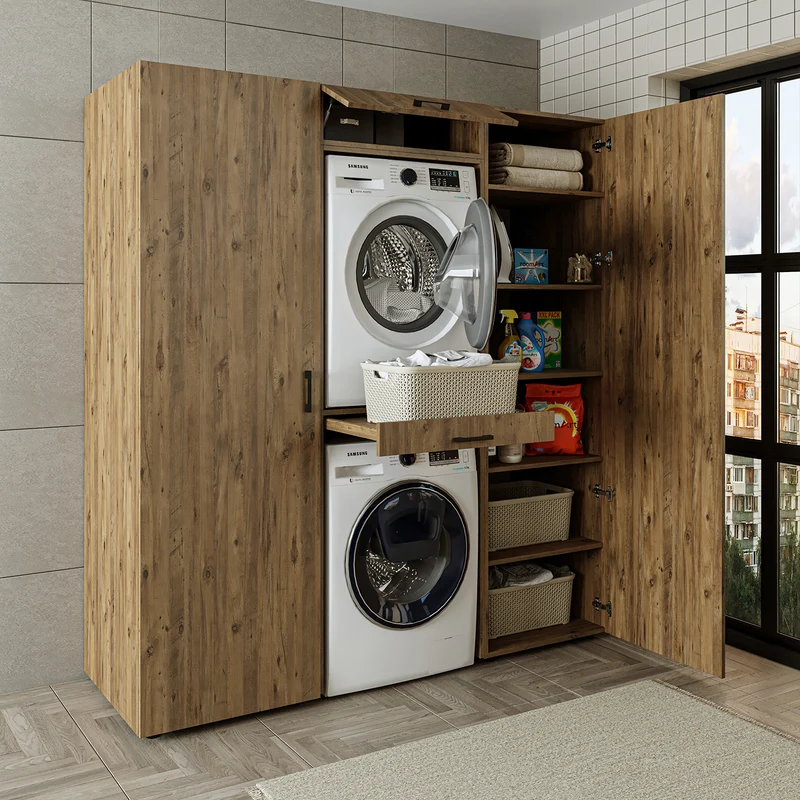 Roomart Waschmaschinenschrank DUO-I, 187 cm, Schrankwand mit zwei Hochschränken, in 3 Farben