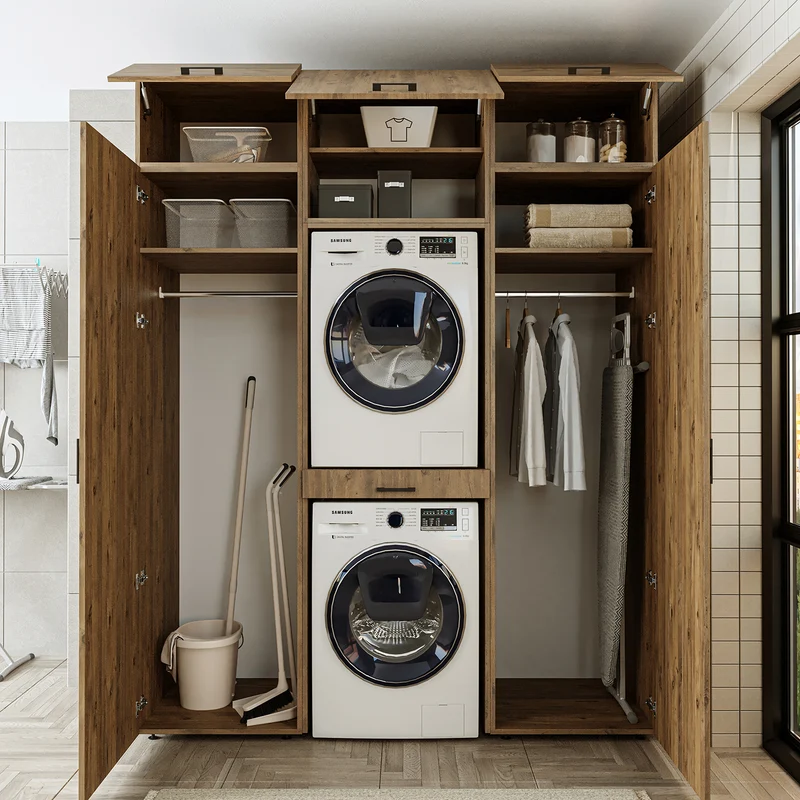 Roomart Waschmaschinenschrank DUO-I, 187 cm, Schrankwand mit zwei Hochschränken, in 3 Farben
