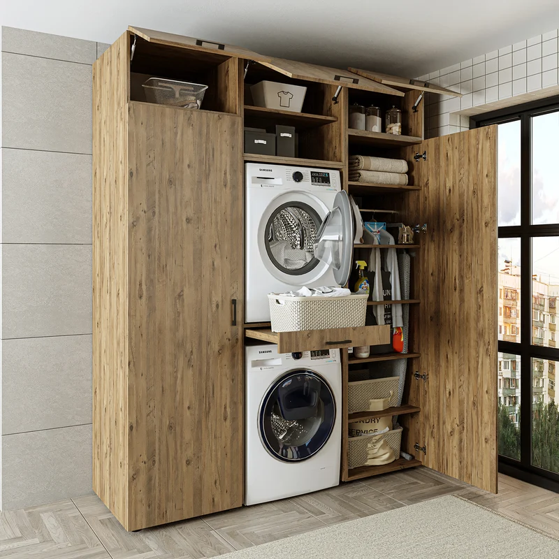 Roomart Waschmaschinenschrank DUO-I, 187 cm, Schrankwand mit zwei Hochschränken, in 3 Farben