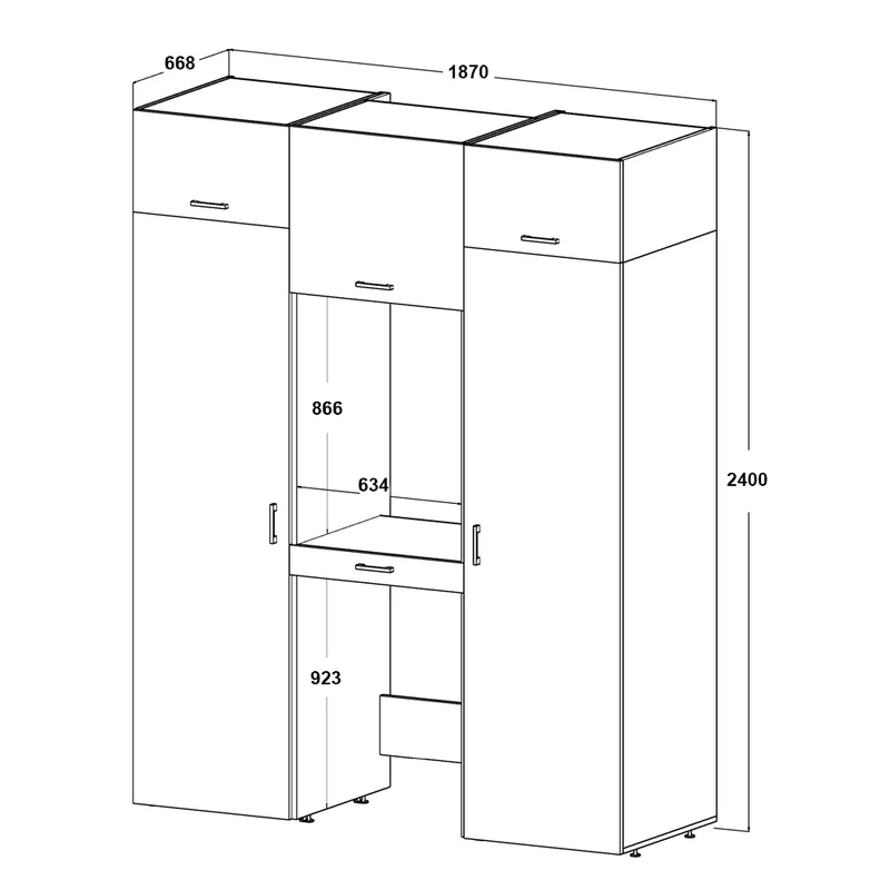 Roomart Waschmaschinenschrank DUO-I, 187 cm, Schrankwand mit zwei Hochschränken, in 3 Farben