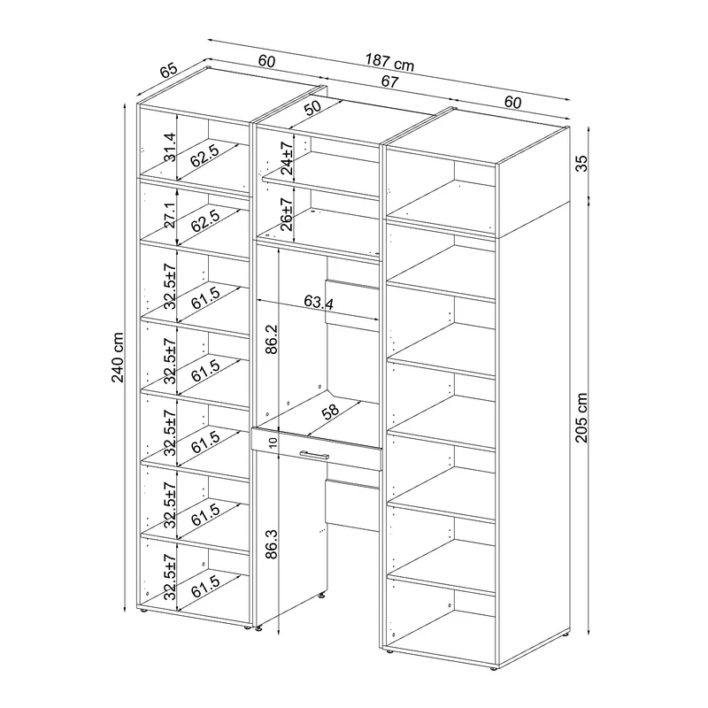 Roomart Waschmaschinenschrank DUO-I, 187 cm, Schrankwand mit zwei Hochschränken, in 3 Farben