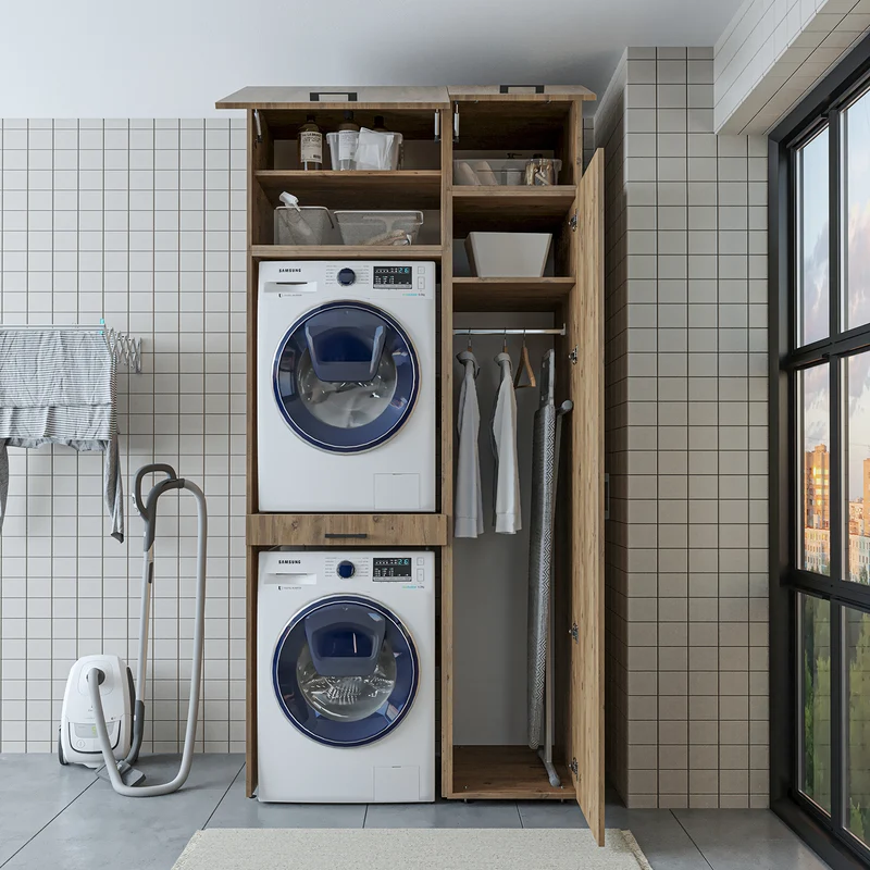 Roomart Waschmaschinenschrank DUO-I, 112 cm, mit Hochschrank und Ausziehbrett, in 3 Farben