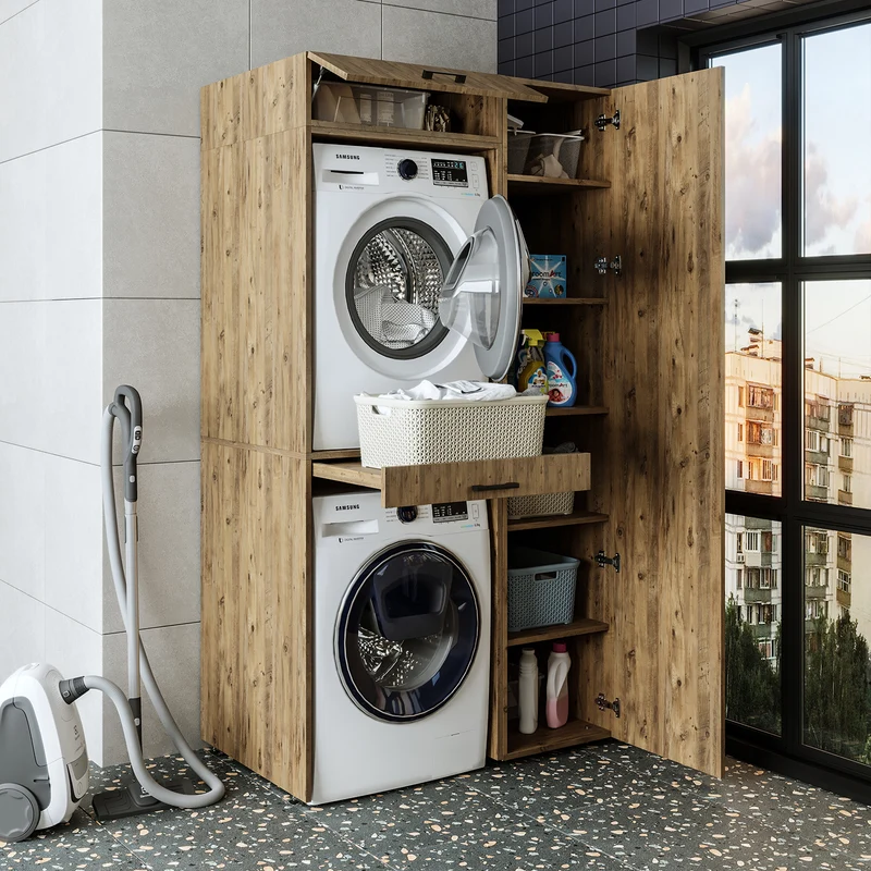 Roomart Waschmaschinenschrank DUO-I, 112 cm, mit Hochschrank und Ausziehbrett, in 3 Farben