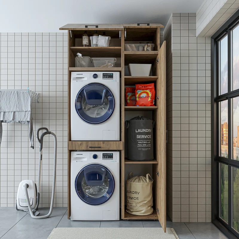 Roomart Waschmaschinenschrank DUO-I, 112 cm, mit Hochschrank und Ausziehbrett, in 3 Farben