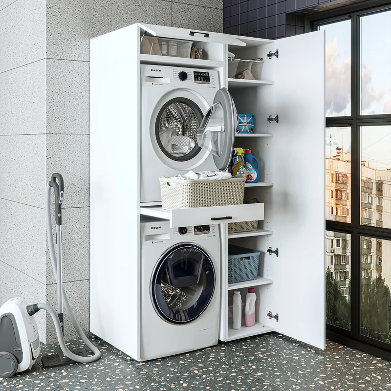 Roomart Waschmaschinenschrank DUO-I, 112 cm, mit Hochschrank und Ausziehbrett, in 3 Farben
