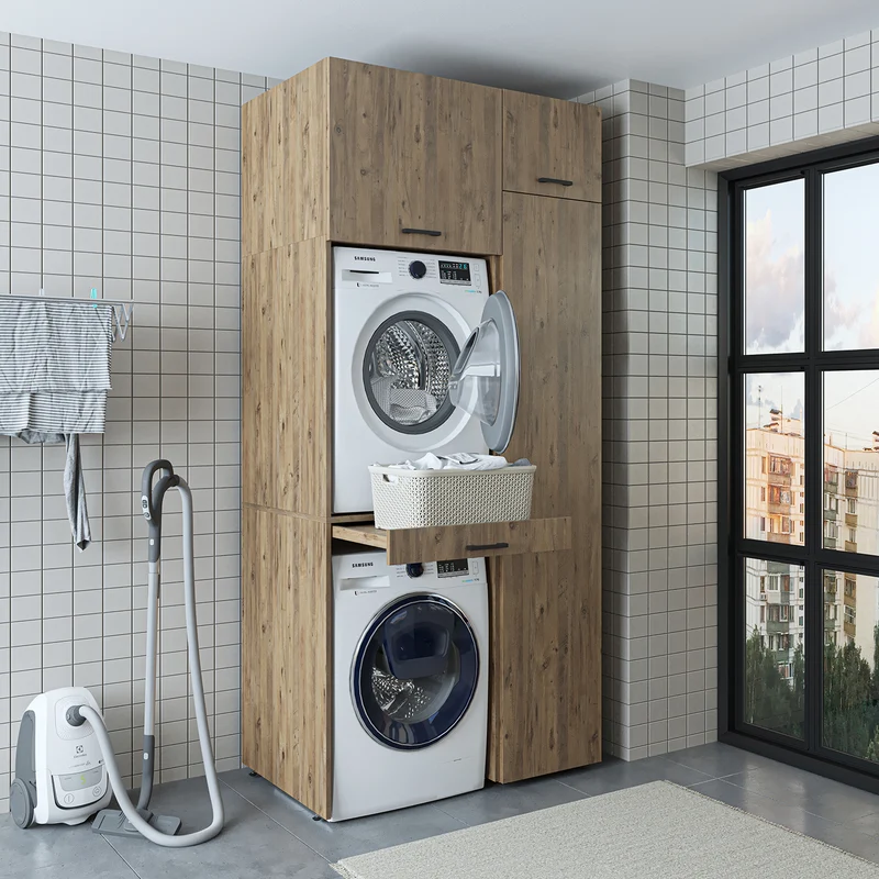 Roomart Waschmaschinenschrank DUO-I, 112 cm, mit Hochschrank und Ausziehbrett, in 3 Farben