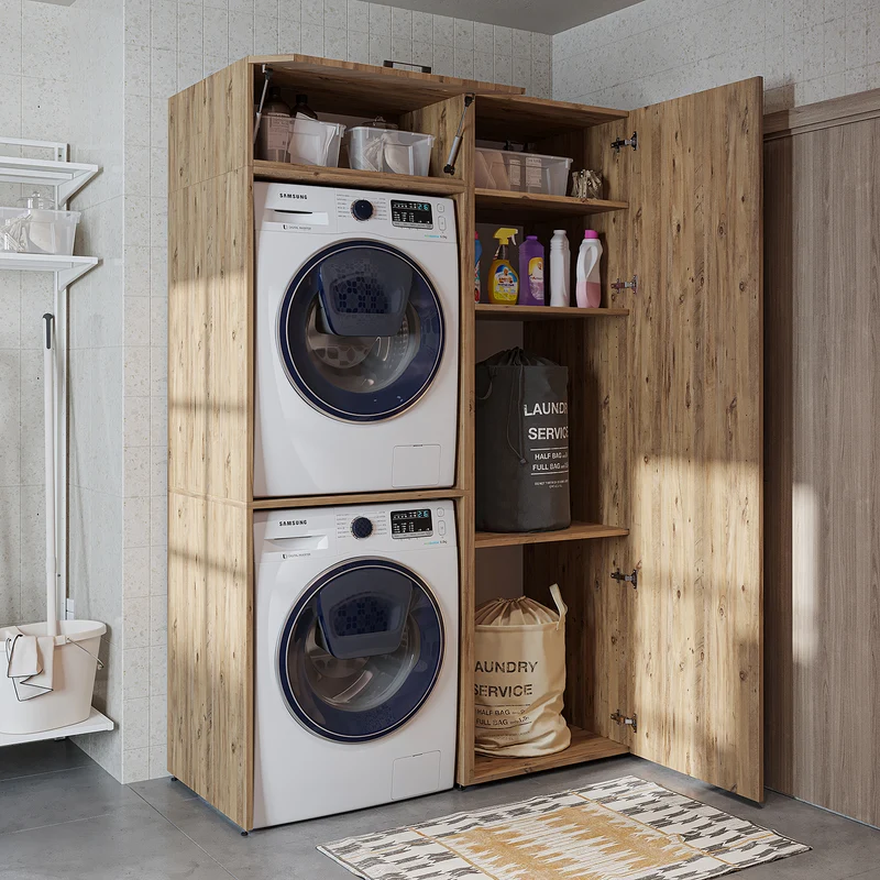 Roomart Waschmaschinenschrank DUO-II, 127 cm, für Waschmaschine und Trockner mit Hochschrank, in 2 Farben