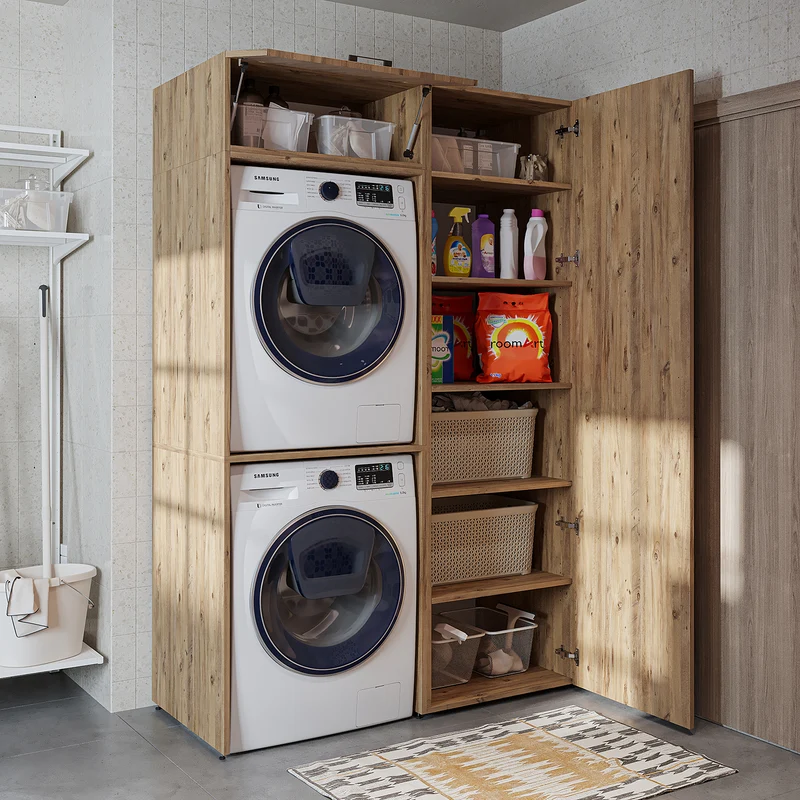 Roomart Waschmaschinenschrank DUO-II, 127 cm, für Waschmaschine und Trockner mit Hochschrank, in 2 Farben