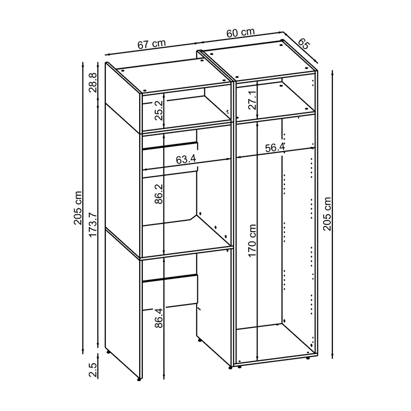 Roomart Waschmaschinenschrank DUO-II, 127 cm, für Waschmaschine und Trockner mit Hochschrank, in 2 Farben