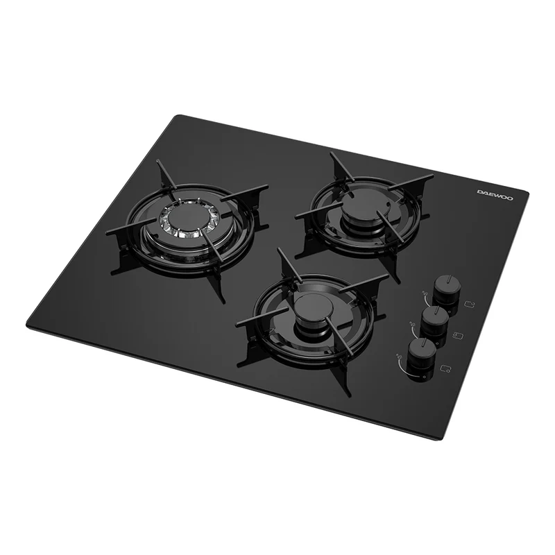 Daewoo BH6GKR21BNL-FR Built-In 60cm Gas on Glass Hob, Knob Control