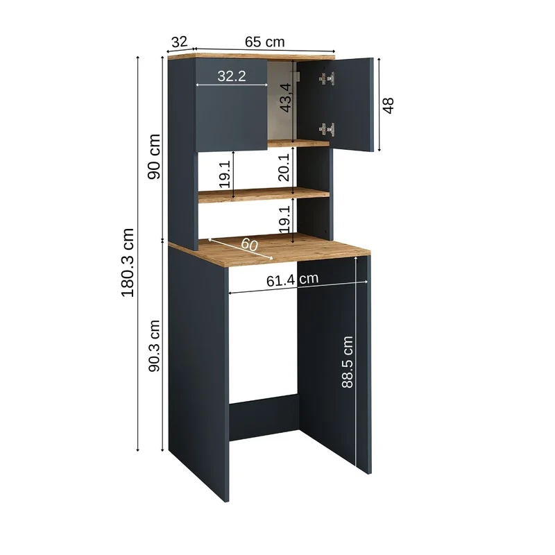 Roomart Waschmaschinenschrank ATLANTIC-III, 65 cm, Überbauschrank mit Oberschrank, in 4 Farben