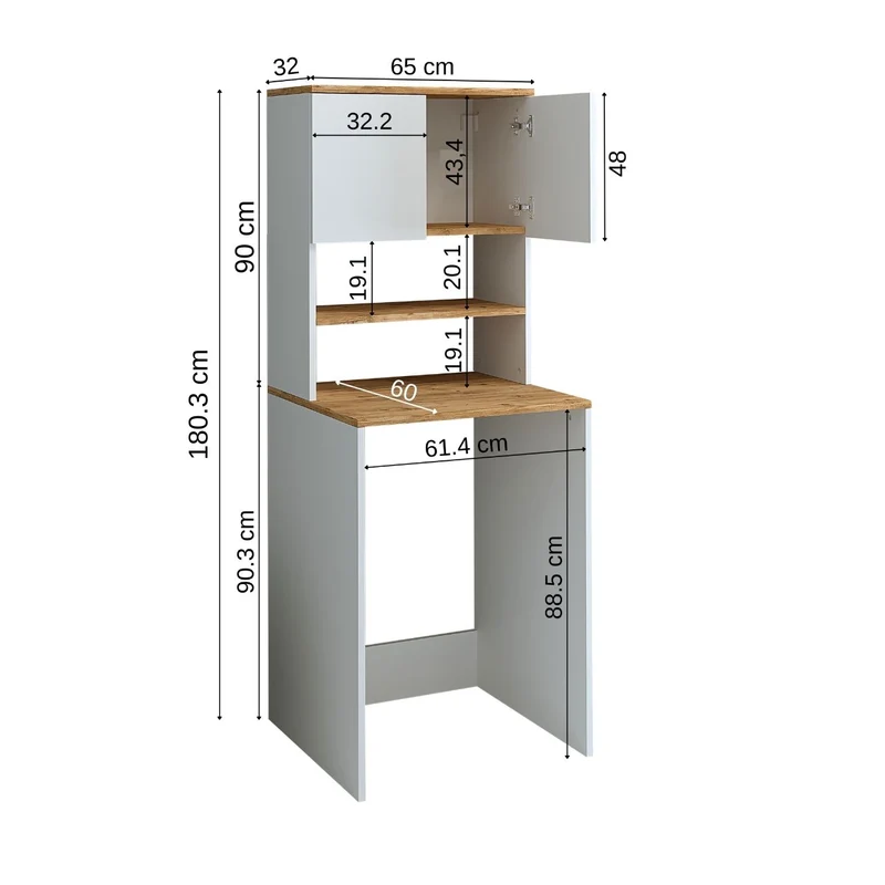 Roomart Waschmaschinenschrank ATLANTIC-III, 65 cm, Überbauschrank mit Oberschrank, in 4 Farben