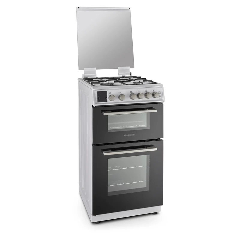 Montpellier MDOG50LW 50cm Gas Double Oven With Lid White - LPG Jets Included