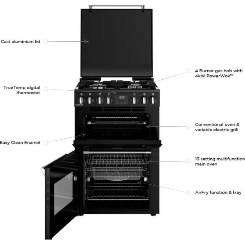 Stoves Richmond Deluxe 60DF 60cm Dual Fuel Double Oven Cooker - DXMRARICH60DFBLK