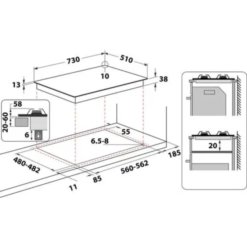 Indesit THP 751 W/IX/I 1 75cm Built-In 5 Burner Gas Hob