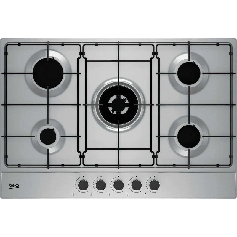 Beko HIAW75224SX 75cm 5 Zone Gas Hob with Front Knob Controls - Stainless Steel