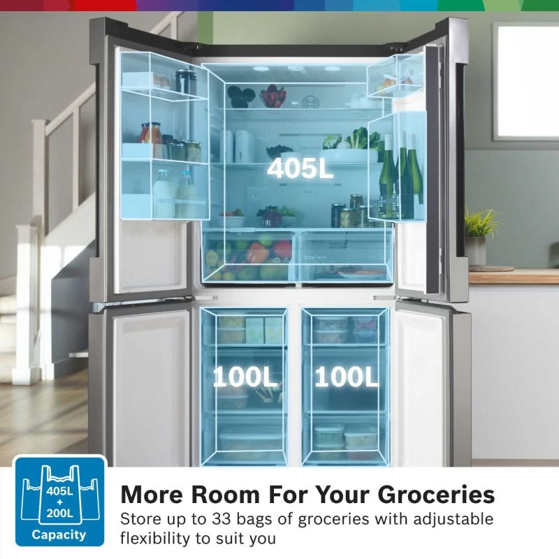 Bosch Series 4 American Style Fridge Freezer 60/40 Total No Frost - Brushed Steel - KFN96VPEAG