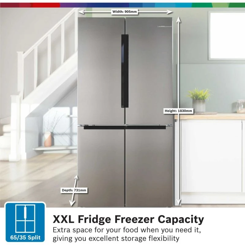 Bosch Series 4 American Style Fridge Freezer 60/40 Total No Frost - Brushed Steel - KFN96VPEAG