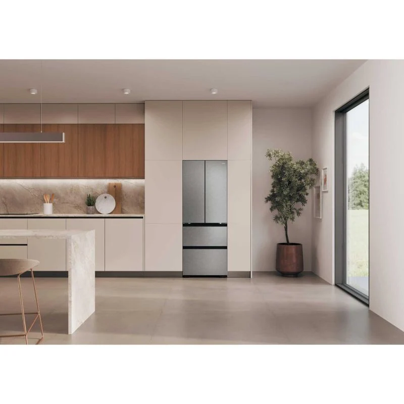Haier Space-Fit American Style Fridge Freezer 60/40 No Frost - Platinum Inox - HFKR5718DNMM