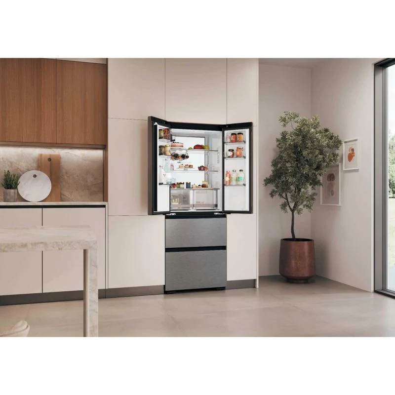 Haier Space-Fit American Style Fridge Freezer 60/40 No Frost - Platinum Inox - HFKR5718DNMM