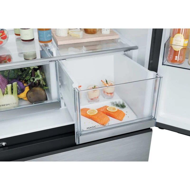 Haier Space-Fit American Style Fridge Freezer 60/40 No Frost - Platinum Inox - HFKR5718DNMM