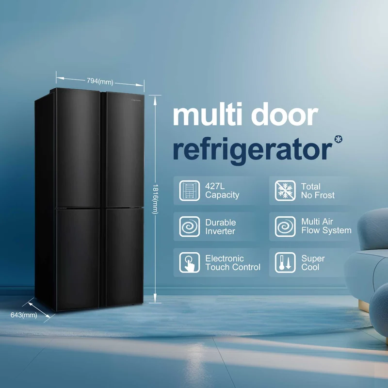 Fridgemaster American Style Fridge Freezer 50/50 Total No Frost- Black - MQ79394EB