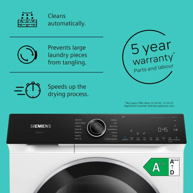 Siemens iQ500 9kg Heat Pump Tumble Dryer - WQ46H2D9GB