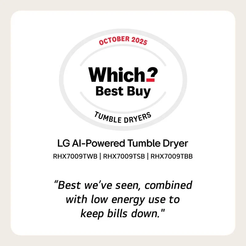 LG Series 7 AI Dry 9kg Heat Pump Tumble Dryer - RHX7009TWB