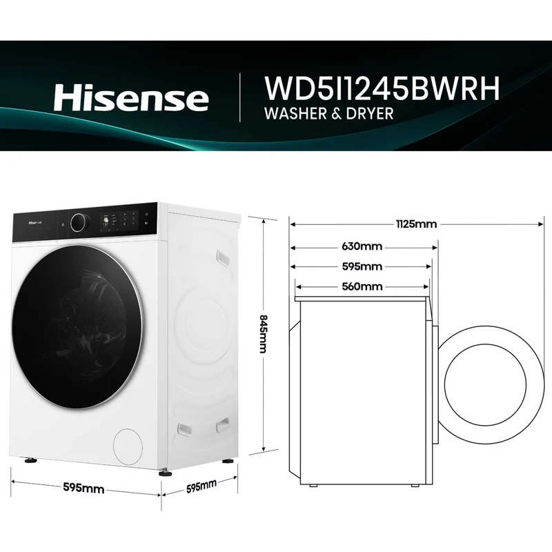 Hisense KitchenFit 5i Series 12kg Wash 8kg 1400rpm Washer Dryer - WD5I1245BWRH